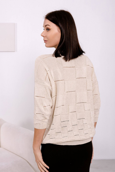 Летний свободный джемпер из хлопка с рукавом 3/4 Romgil 385ТЗ светло-бежевый(170) - фото 2