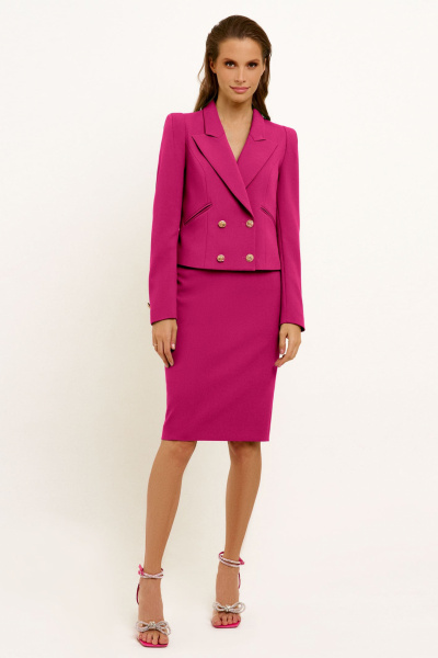 Розовый деловой костюм из текстиля с жакетом и юбкой Панда 135110w малиновый - фото 1