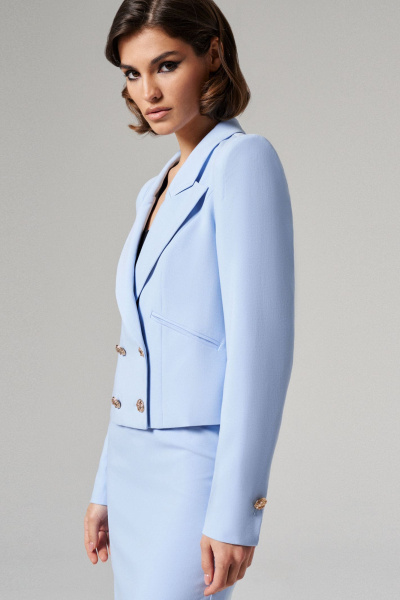 Голубой костюм жакет и юбка из текстиля для офисных образов Панда 135110w светло-голубой - фото 4