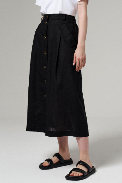 Легкая черная юбка А-силуэта из вискозной ткани с карманами и складками Панда 185950w черный - фото 2