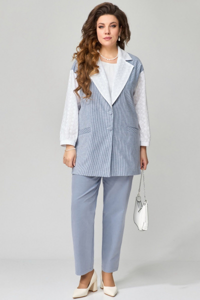 Голубые джинсы зауженные с карманами и резинкой на спинке Fita 20233 серо-голубой - фото 10