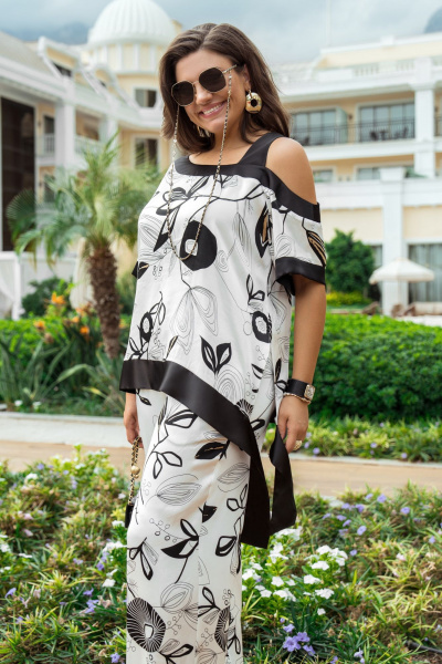 Блуза, брюки Vittoria Queen 20693 дизайн_цветы_черный-белый - фото 5