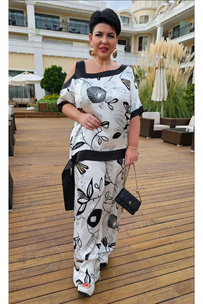 Блуза, брюки Vittoria Queen 20693 дизайн_цветы_черный-белый - фото 6