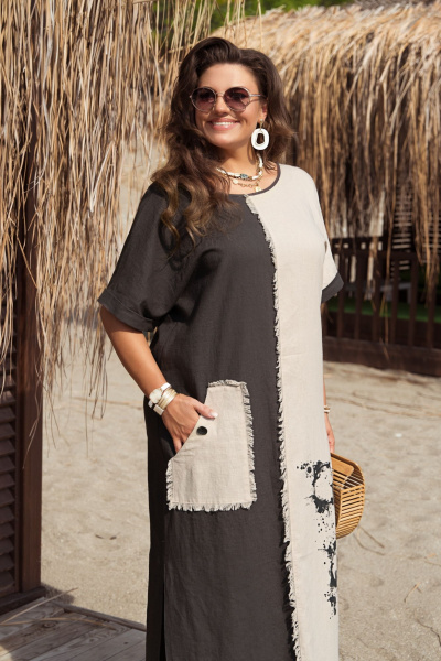 Платье Vittoria Queen 20643/1 серо-бежевый-молочный - фото 3