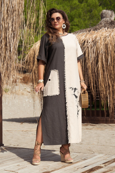 Платье Vittoria Queen 20643/1 серо-бежевый-молочный - фото 1