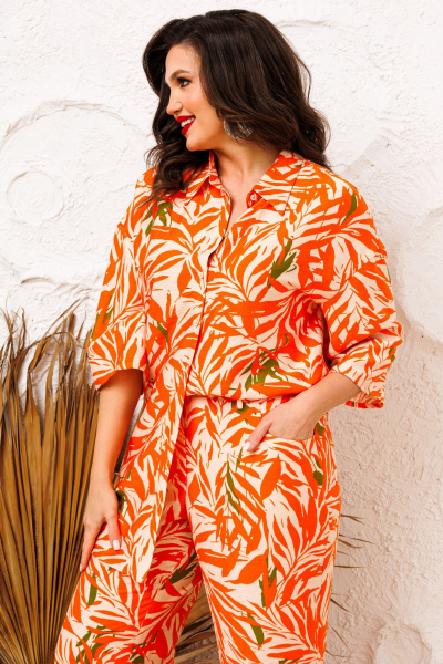 Брюки и рубашка летний комплект с принтом AGATTI 5286 беж_оранжево-зеленый - фото 5