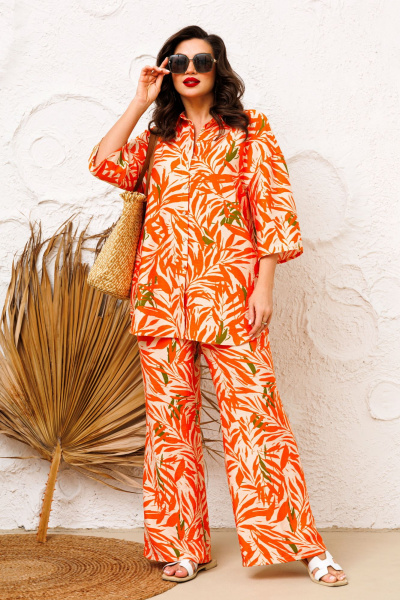 Брюки и рубашка летний комплект с принтом AGATTI 5286 беж_оранжево-зеленый - фото 3