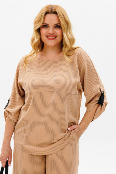 Демисезонный брючный комплект джемпер и палаццо Michel chic 1374 бежевый - фото 5