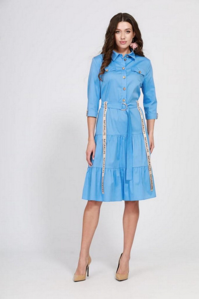Демисезонное голубое платье из хлопка и текстиля Твой имидж 1562 голубой - фото 1