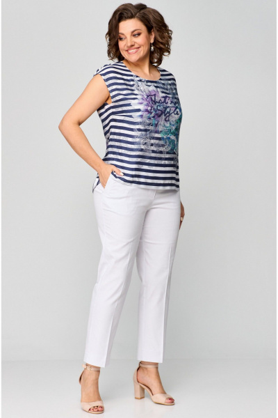 Блуза, брюки БелЭльСтиль 862-3 04 22+586-2 87 22 белый+принт_полоска - фото 2