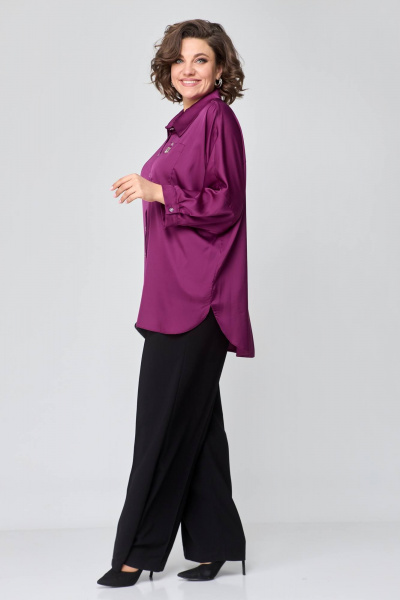 Демисезонная рубашка с карманом и спущенной линией плеч Solomeya Lux 968 винный - фото 10
