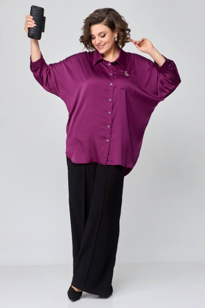 Демисезонная рубашка с карманом и спущенной линией плеч Solomeya Lux 968 винный - фото 9