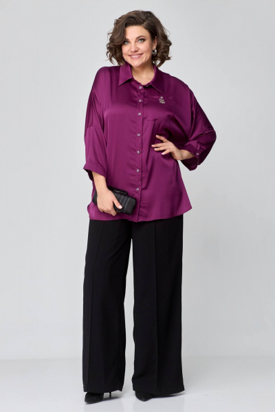 Демисезонная рубашка с карманом и спущенной линией плеч Solomeya Lux 968 винный - фото 8