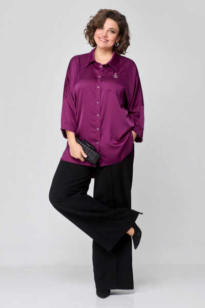 Демисезонная рубашка с карманом и спущенной линией плеч Solomeya Lux 968 винный - фото 7