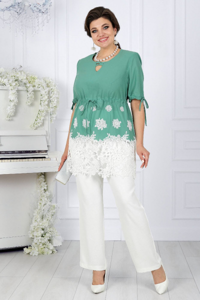 Летний брючный костюм из хлопка с кулисами Ninele 7417 фисташка - фото 6