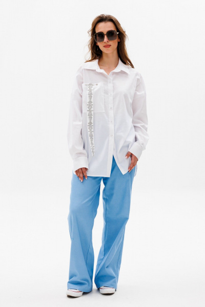 Белая рубашка оверсайз из хлопкового текстиля NikVa 531-1 белый - фото 7
