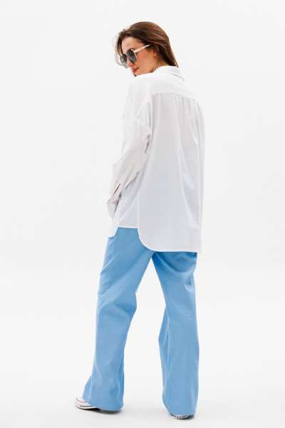 Белая рубашка оверсайз из хлопкового текстиля NikVa 531-1 белый - фото 5