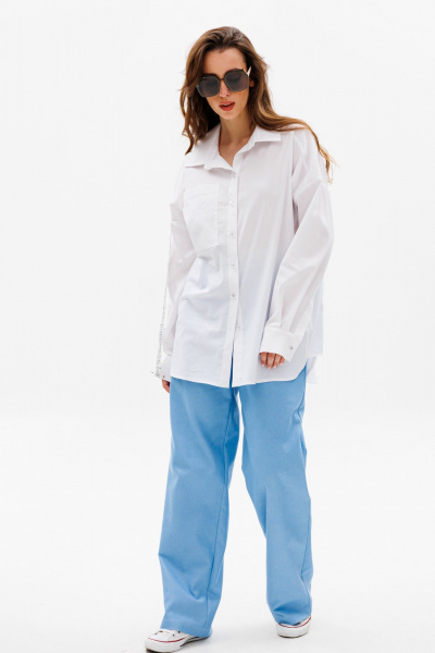 Белая рубашка оверсайз из хлопкового текстиля NikVa 531-1 белый - фото 1