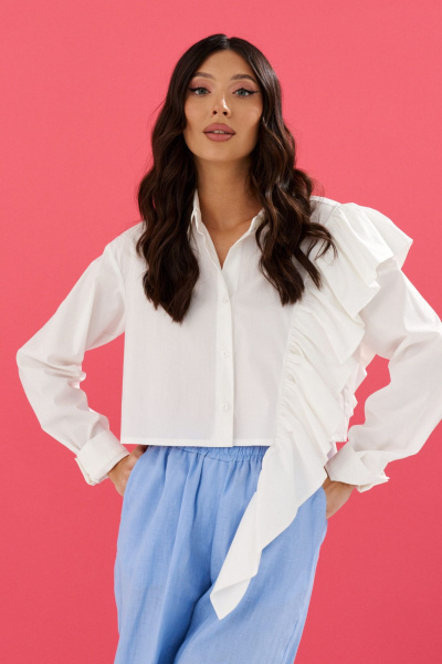 Рубашка прямая на каждый день из хлопка с воланом ANNETE A903 - фото 4