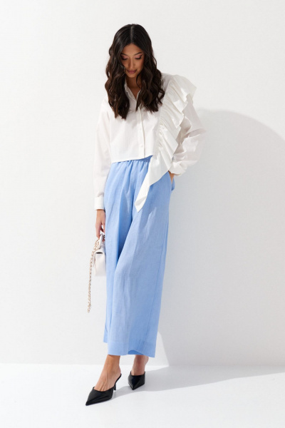 Рубашка прямая на каждый день из хлопка с воланом ANNETE A903 - фото 1