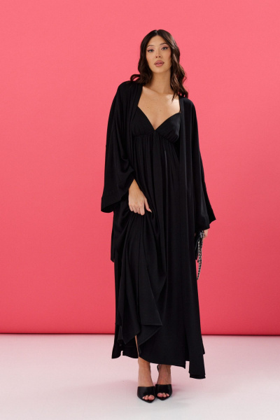 Кардиган свободный из вискозы с разрезами и поясом ANNETE A910 - фото 1