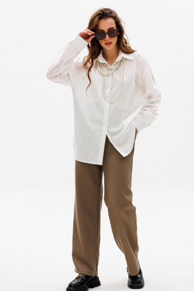 Объемная рубашка оверсайз с асимметричным бочком NikVa 531-2 сливочный - фото 6