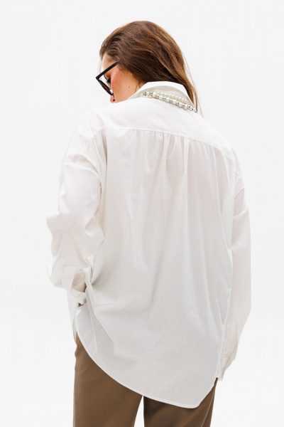 Объемная рубашка оверсайз с асимметричным бочком NikVa 531-2 сливочный - фото 2