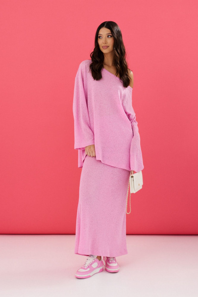 Джемпер розовый свободный из трикотажа с овальной горловиной ANNETE A921 - фото 1