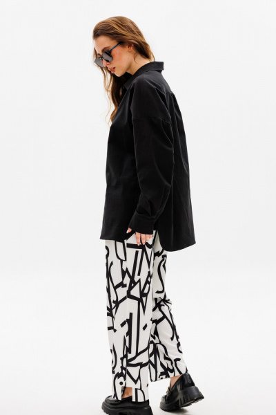 Костюм из рубашки и брюк с асимметричным низом NikVa 533 чёрно-белый - фото 5