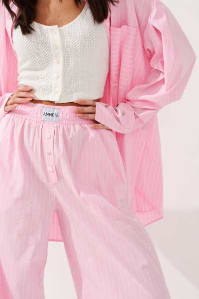 Розовые хлопковые брюки с вертикальной полоской ANNETE A1221 - фото 5