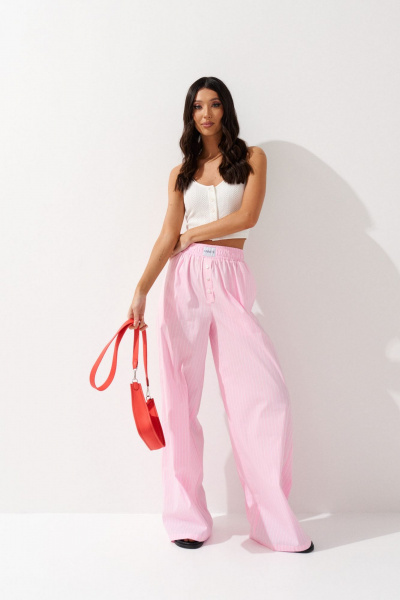 Розовые хлопковые брюки с вертикальной полоской ANNETE A1221 - фото 3