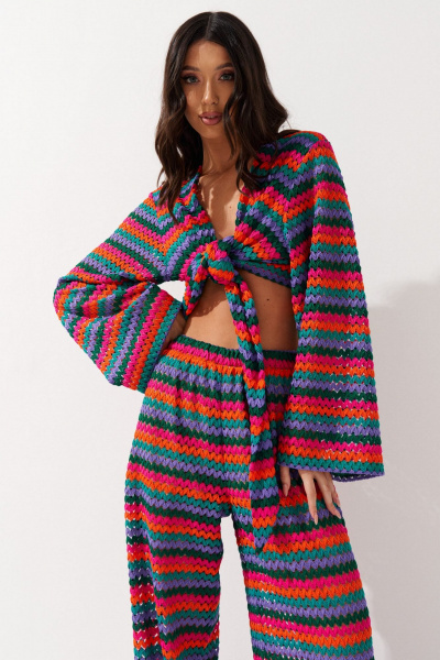 Мультиколорные трикотажные брюки с ярким узором ANNETE A1223 - фото 4