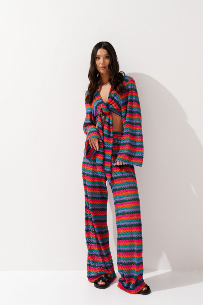 Мультиколорные трикотажные брюки с ярким узором ANNETE A1223 - фото 3