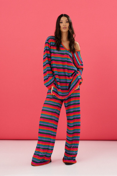 Мультиколорные трикотажные брюки с ярким узором ANNETE A1223 - фото 2