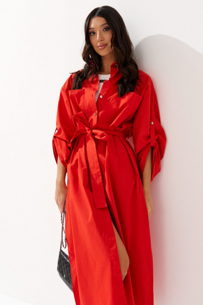 Платье свободного кроя с поясом и крупными карманами ANNETE A3539 - фото 3