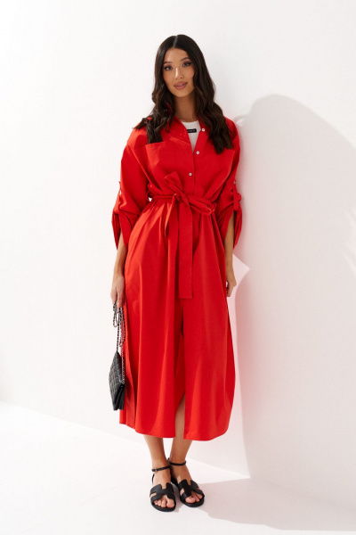 Платье свободного кроя с поясом и крупными карманами ANNETE A3539 - фото 1