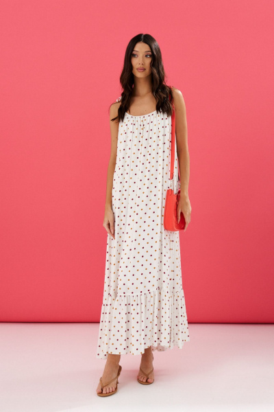 Платье на бретелях из белого полотна в мелкий горох ANNETE A3540 - фото 1