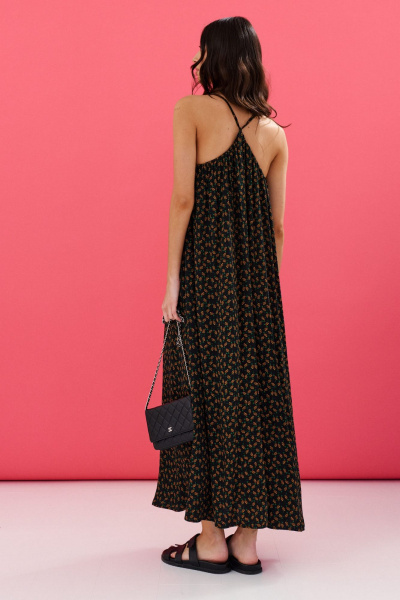 Платье на бретелях с принтом мелкий цветок из черного полотна ANNETE A3546 - фото 6