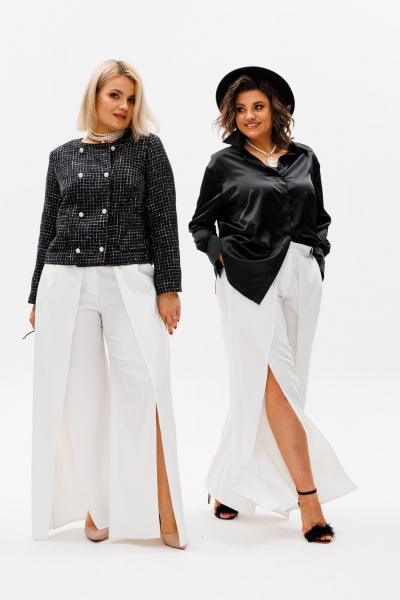 Белые демисезонные брюки с разрезами и высокой посадкой Anelli 1442 белый - фото 4