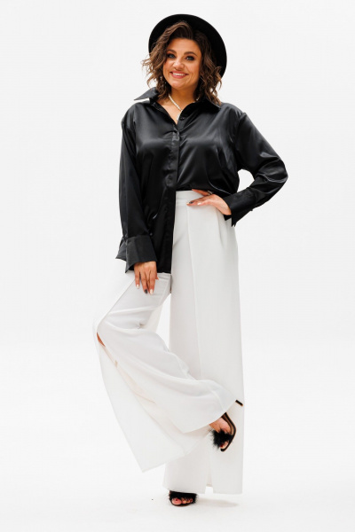 Белые демисезонные брюки с разрезами и высокой посадкой Anelli 1442 белый - фото 3