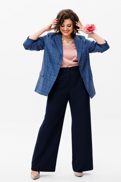 Жакет синий из вискозы с укороченным рукавом Anelli 1417 чайка - фото 3