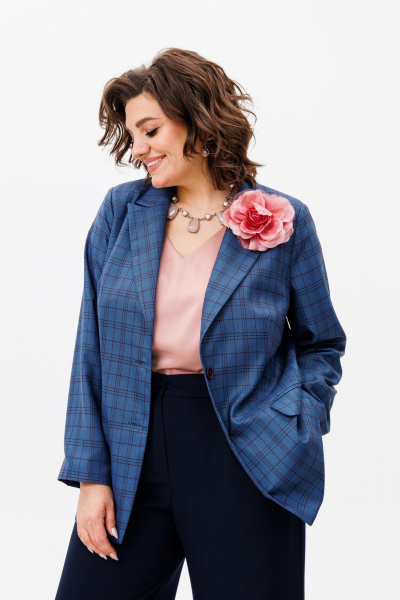 Жакет синий из вискозы с укороченным рукавом Anelli 1417 чайка - фото 1