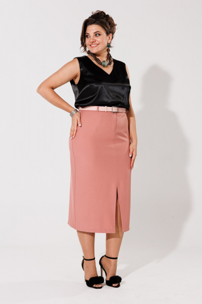 Розовая юбка-карандаш с разрезом и высокой посадкой Anelli 1317 розово-персиковый - фото 4