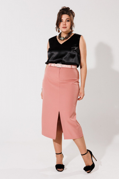 Розовая юбка-карандаш с разрезом и высокой посадкой Anelli 1317 розово-персиковый - фото 2