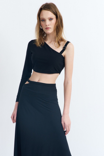 Короткий асимметричный джемпер из трикотажа с пряжкой AG Green G513/9 - фото 1