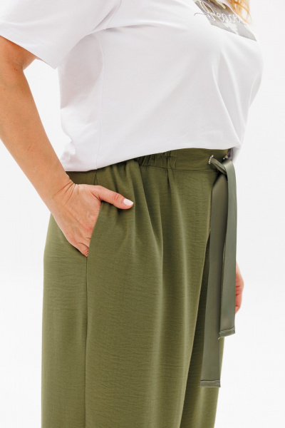 Свободный женский комплект из хлопка и трикотажа с принтом Michel chic 1377 хаки,белый - фото 7