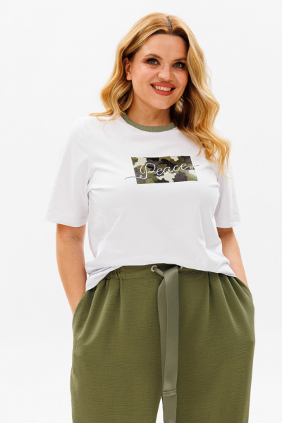 Свободный женский комплект из хлопка и трикотажа с принтом Michel chic 1377 хаки,белый - фото 6