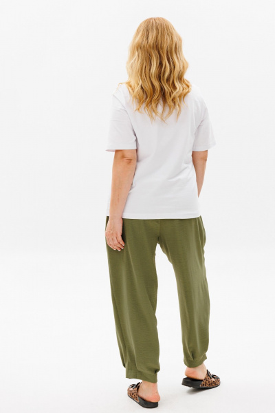 Свободный женский комплект из хлопка и трикотажа с принтом Michel chic 1377 хаки,белый - фото 4