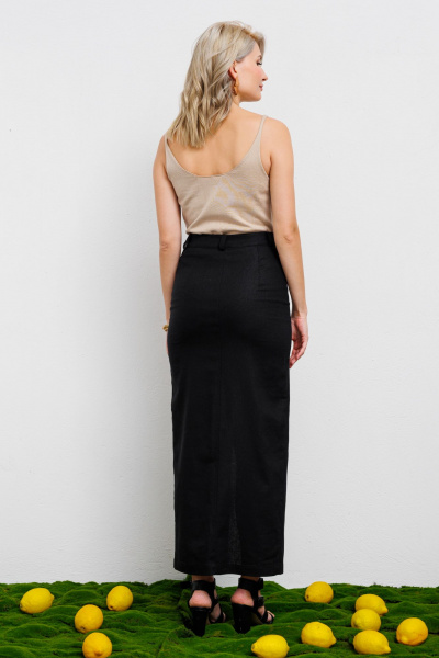 Приталенная летняя юбка из льна с разрезом и вытачками KOKOdea 5.11 черный - фото 2