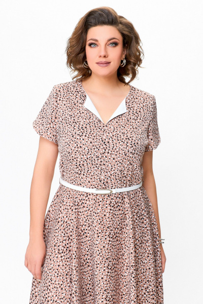 Платье из струящейся ткани с ремнем и принтом Swallow 742 беж+принт"камни" - фото 7